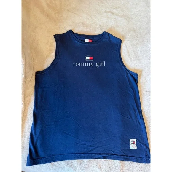 Tommy Hilfiger Tommy Girl Tank Top Navy Blue Logo Vintage XL Sleeveless Shirt - Picture 2 of 7